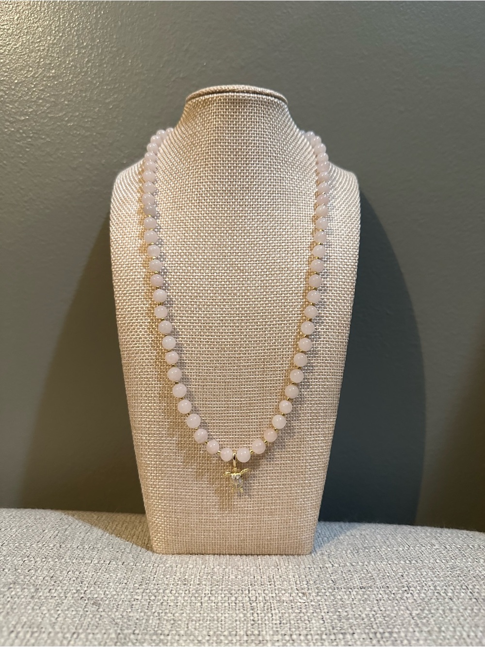 Rose Quartz Beaded Necklace with Turtle Pendant - Women Jewelry